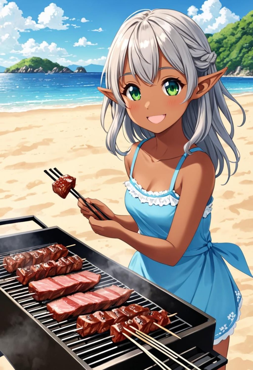 お肉大好きダークエルフちゃん