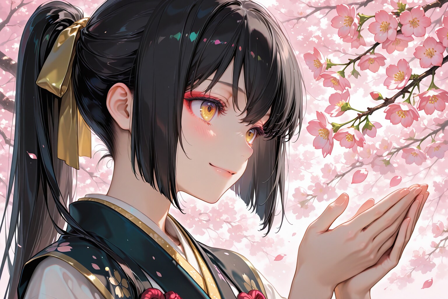 桜に見とれる女の子