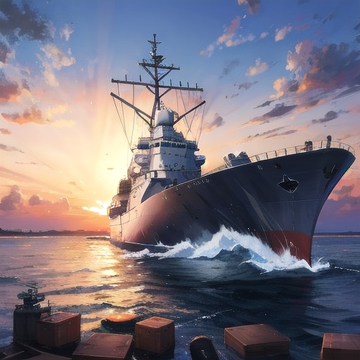 軍艦と夕暮れ