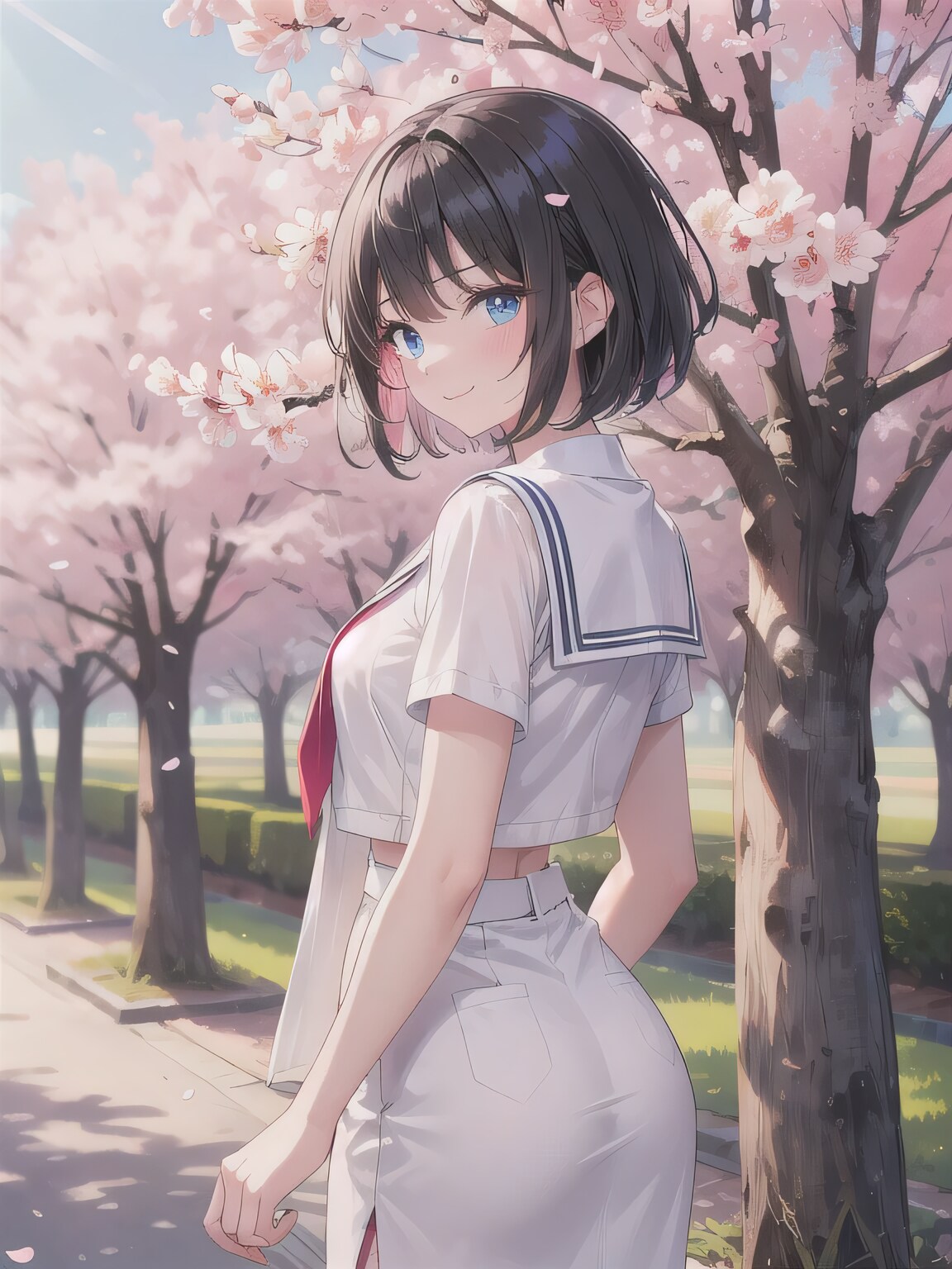 黒髪ボブでセーラー服の少女 | の人気AIイラスト・グラビア