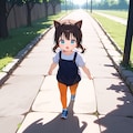 ネコと歩く小さな女の子 3枚目