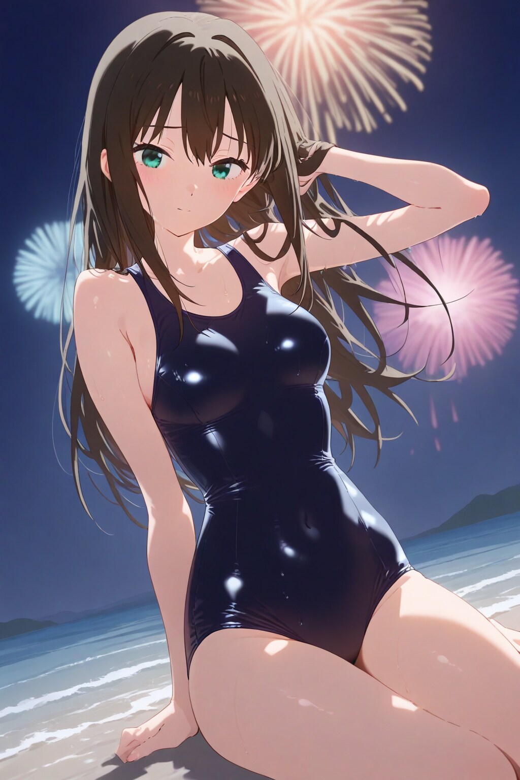 スク水のしぶりんと花火