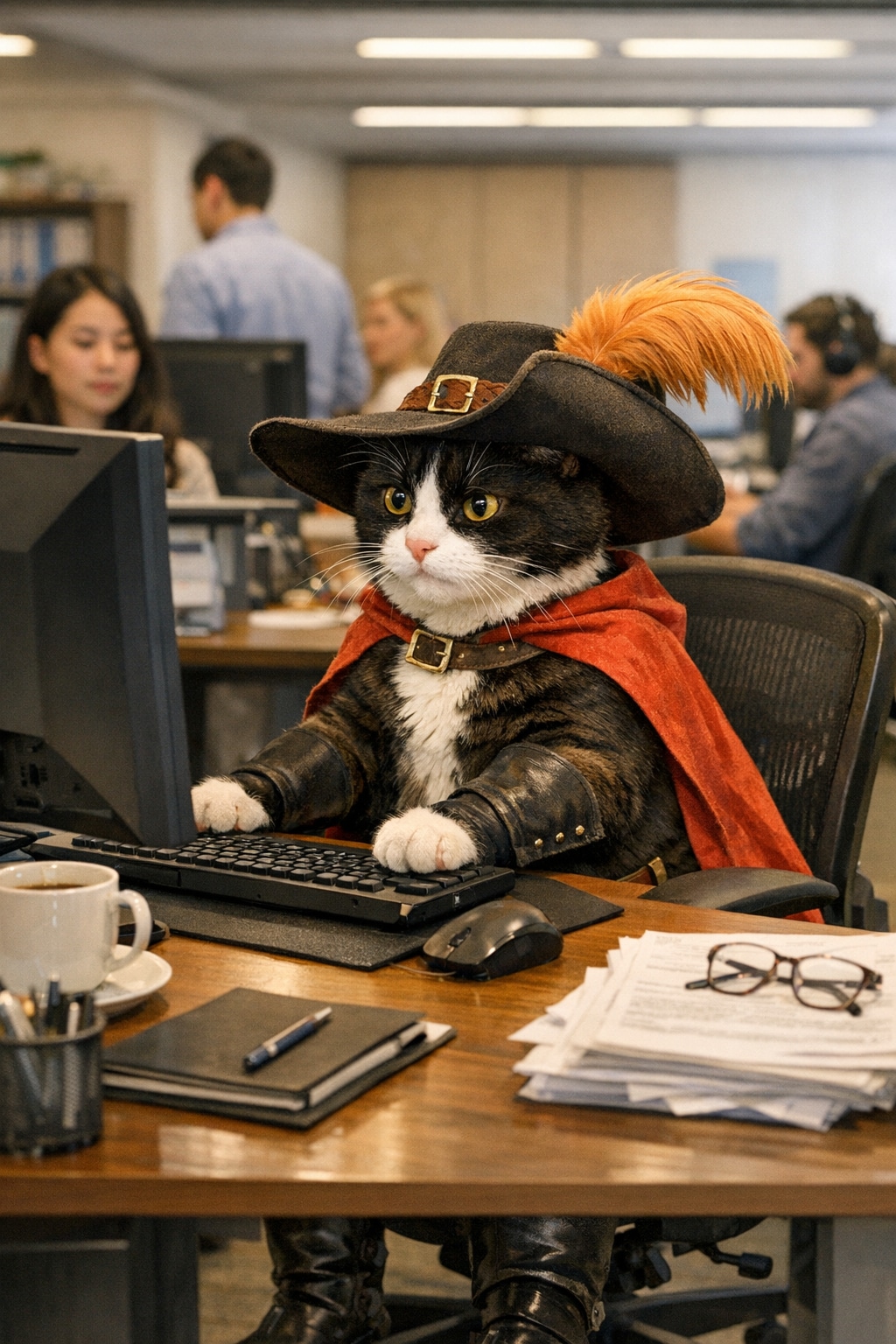 長靴をはいた猫と一緒に仕事して