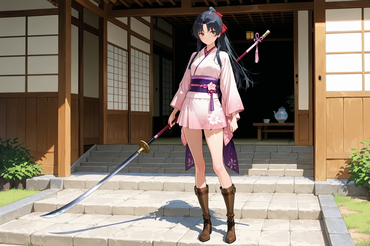 大正浪漫の女性剣士(薙刀・ミニ着物) | の人気AIイラスト・グラビア