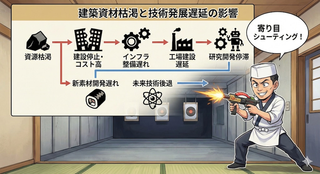 建築資材の枯渇による技術発展の遅延