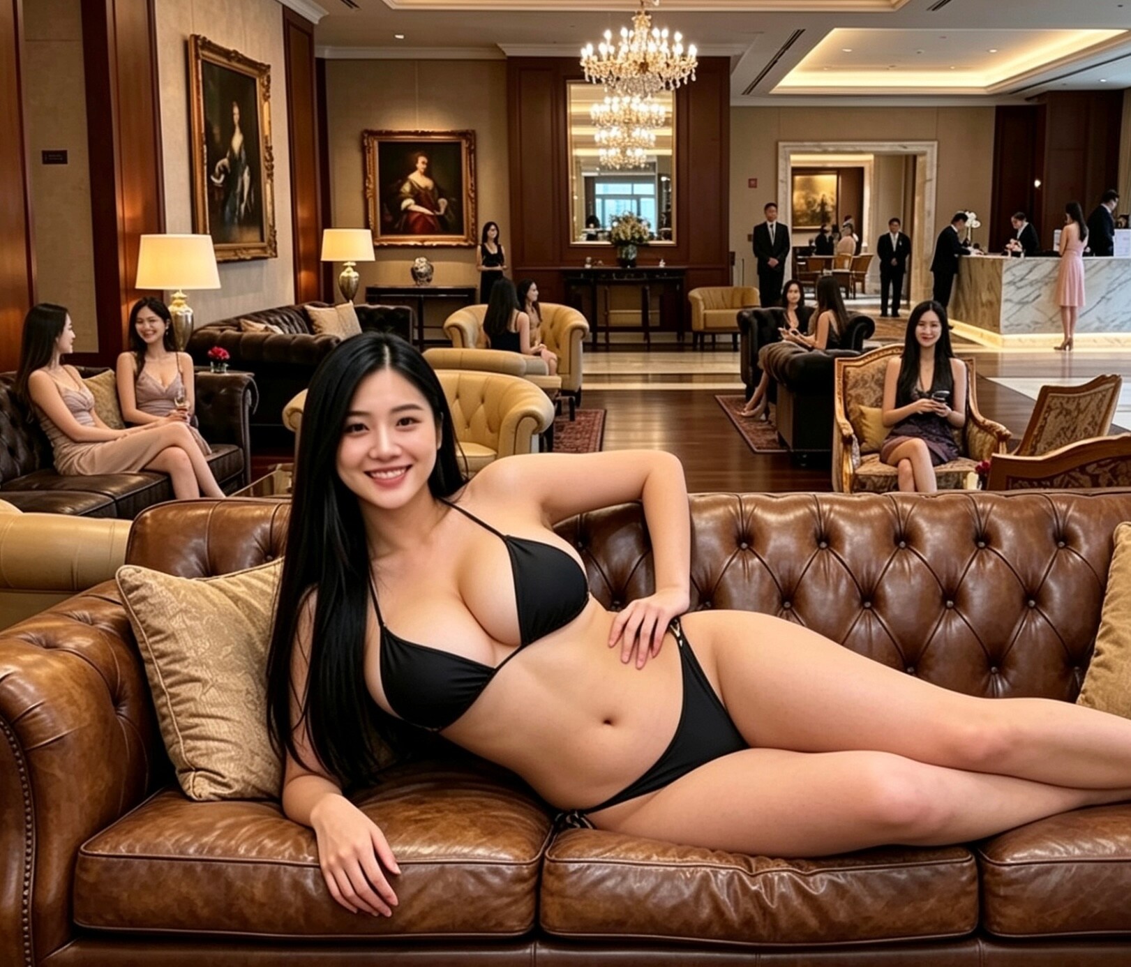 ホテルのロビーにいたボインビキニお姉さん