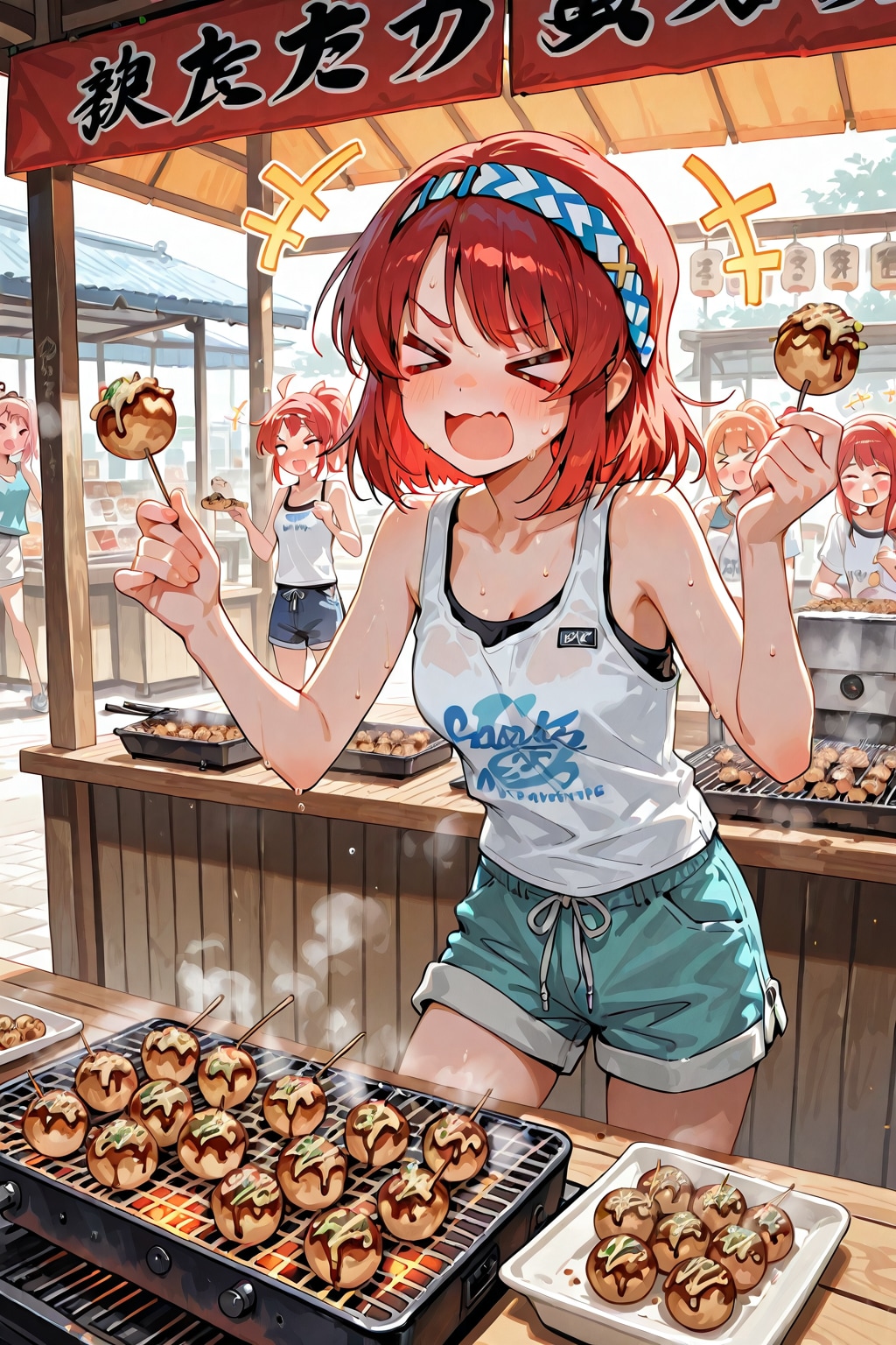 たこ焼きを焼く赤髪ちゃん