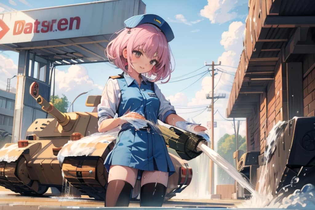 戦車を洗車