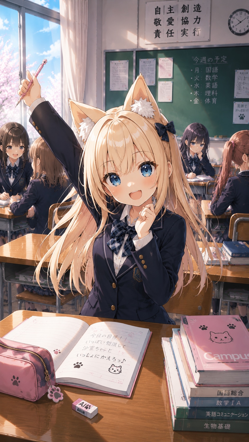 学校での陽菜 | の人気AIイラスト・グラビア
