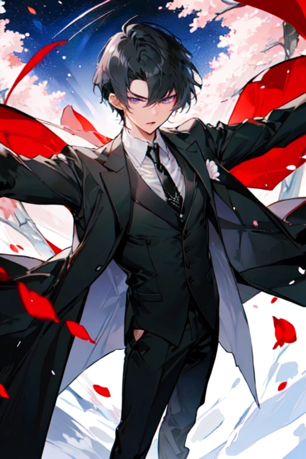 花びらと両手を広げた、黒髪短髪男性＊その2(12枚)