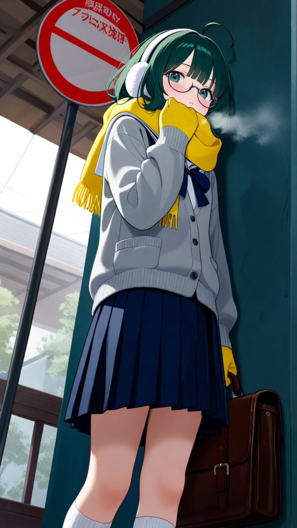 翠のアホ毛の田舎っ娘 冬のバス停