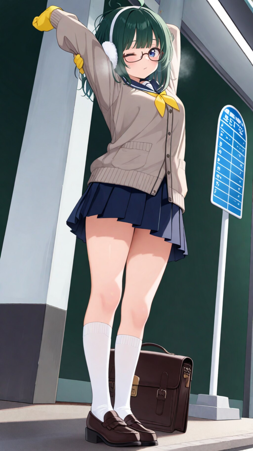 翠のアホ毛の田舎っ娘 冬のバス停