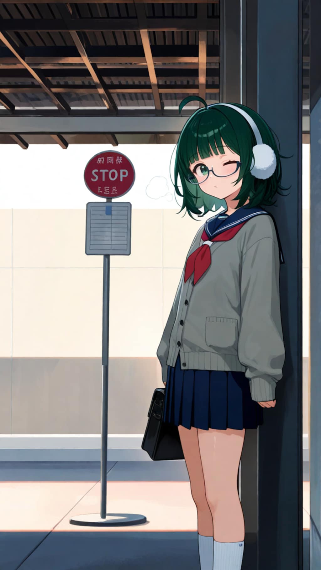 翠のアホ毛の田舎っ娘 冬のバス停