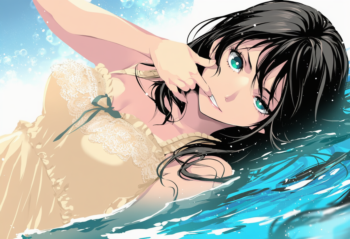 水辺で寝そべり