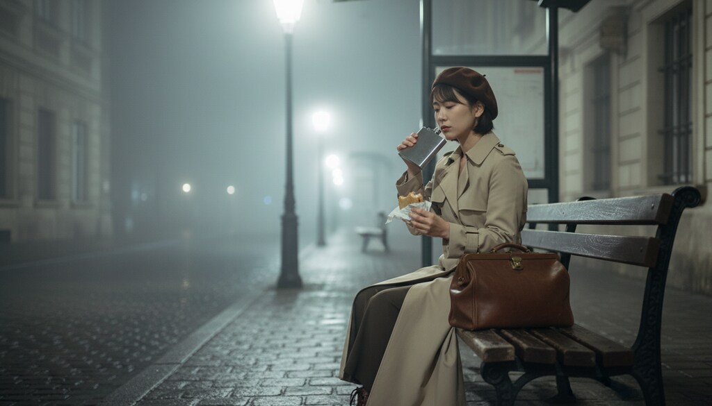 深夜0時、異国のバス停で。 #サンドウィッチ食べた