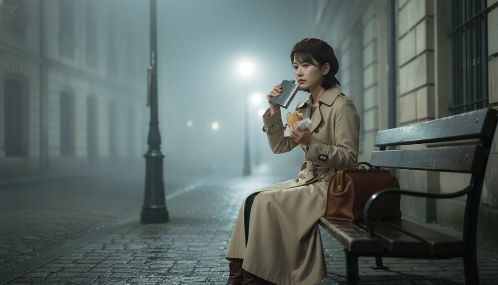 深夜0時、異国のバス停で。 #サンドウィッチ食べた