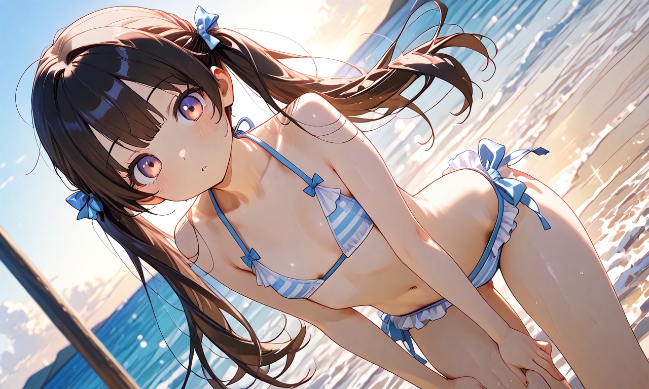 海辺で楽しむ少女
