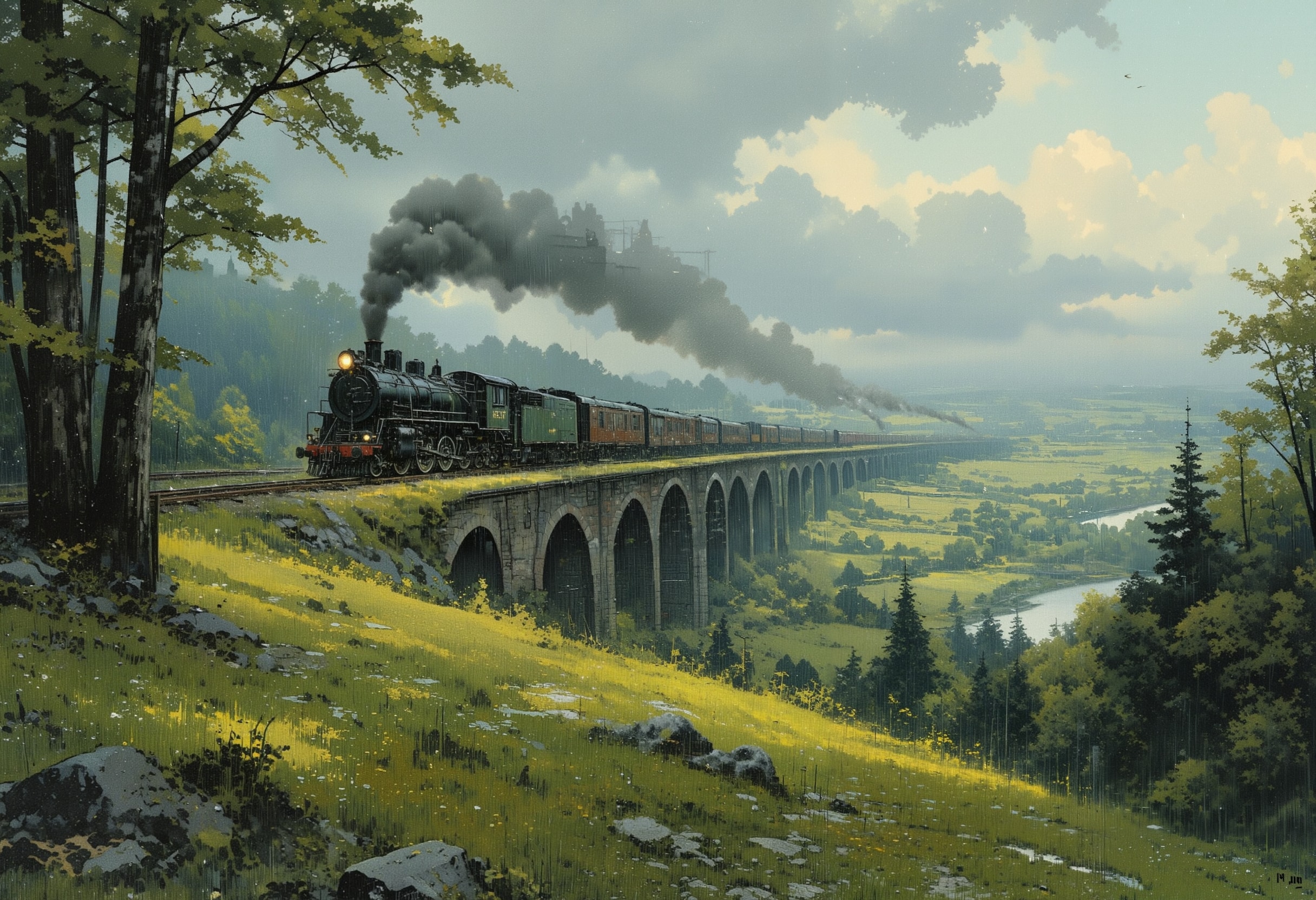 蒸気機関車が走る風景 | の人気AIイラスト・グラビア