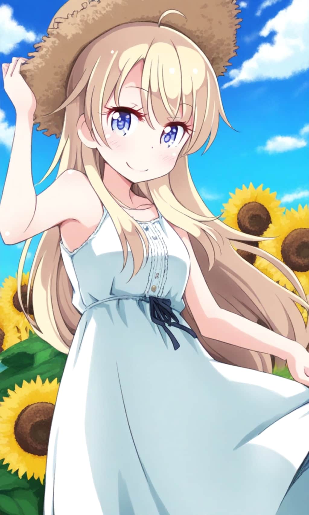 八神コウ 麦わら帽子とワンピース ひまわり畑