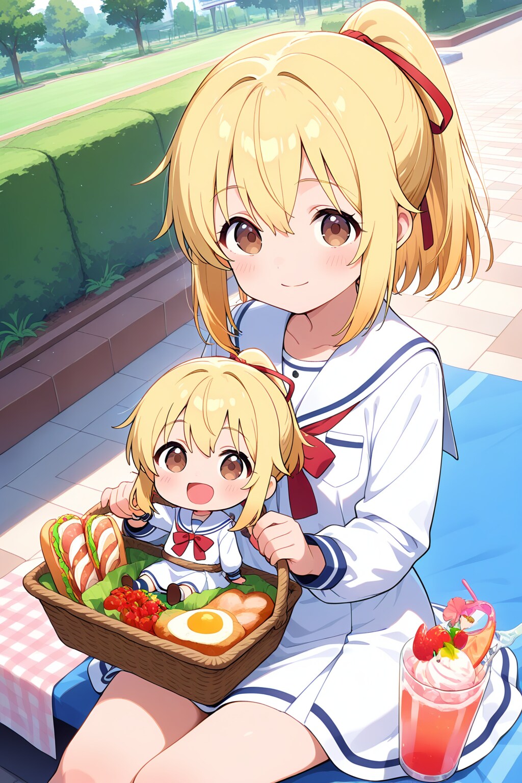 金ポニテちゃんwithちび | の人気AIイラスト・グラビア
