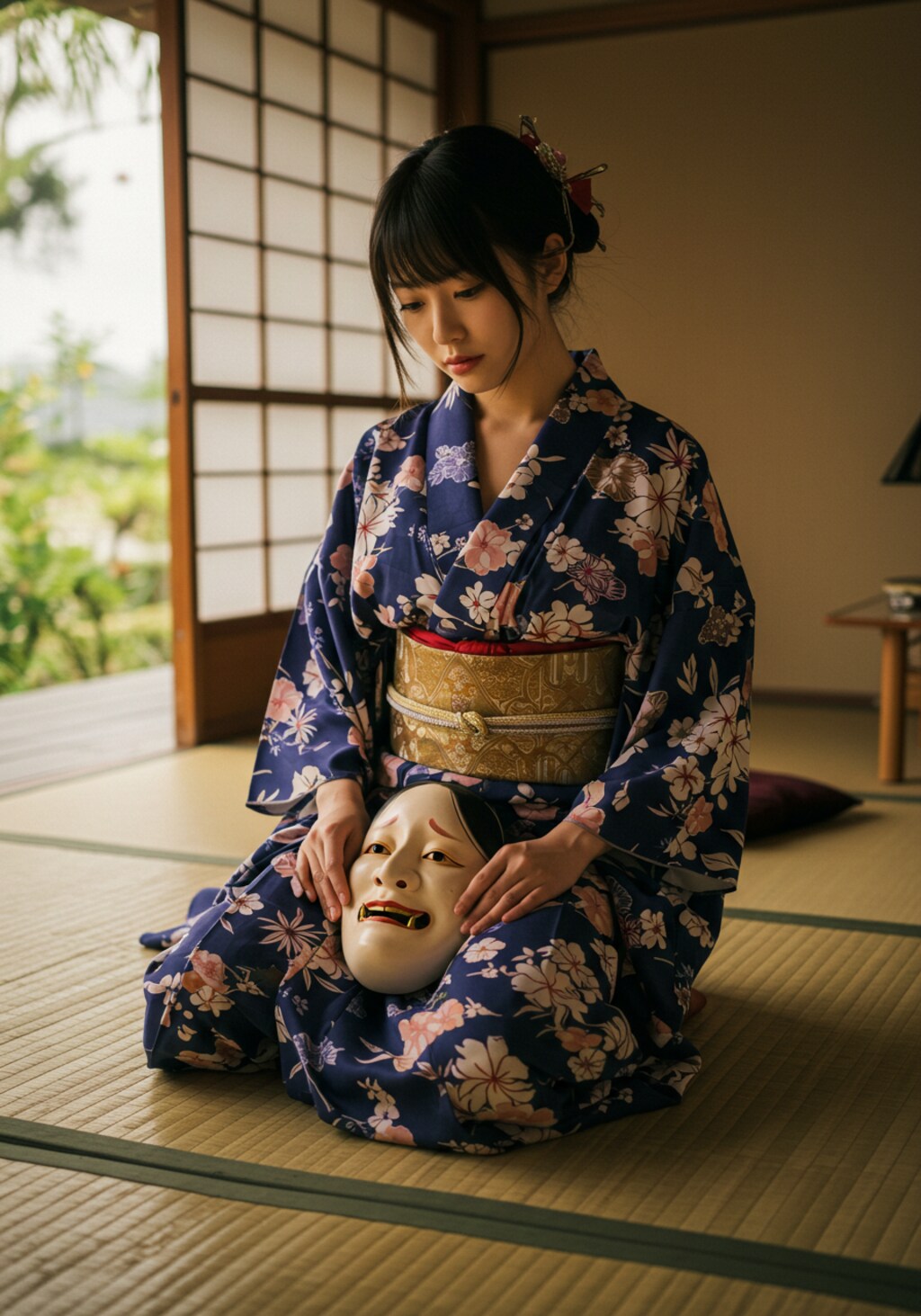 能面と和装女性