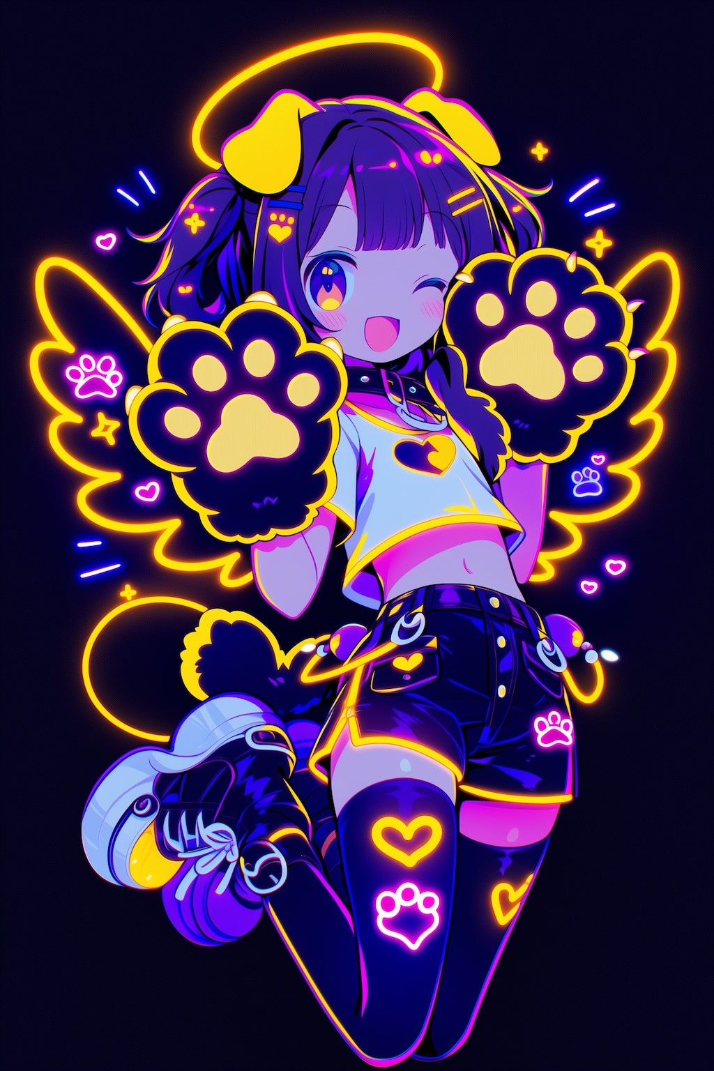 ネオンで光る猫天使