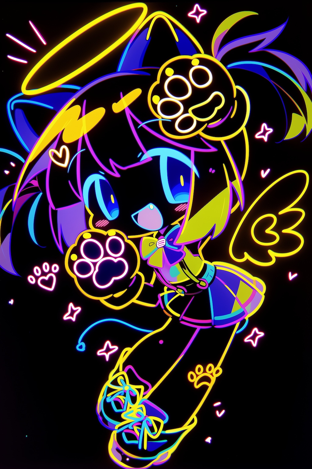 ネオンで光る猫天使