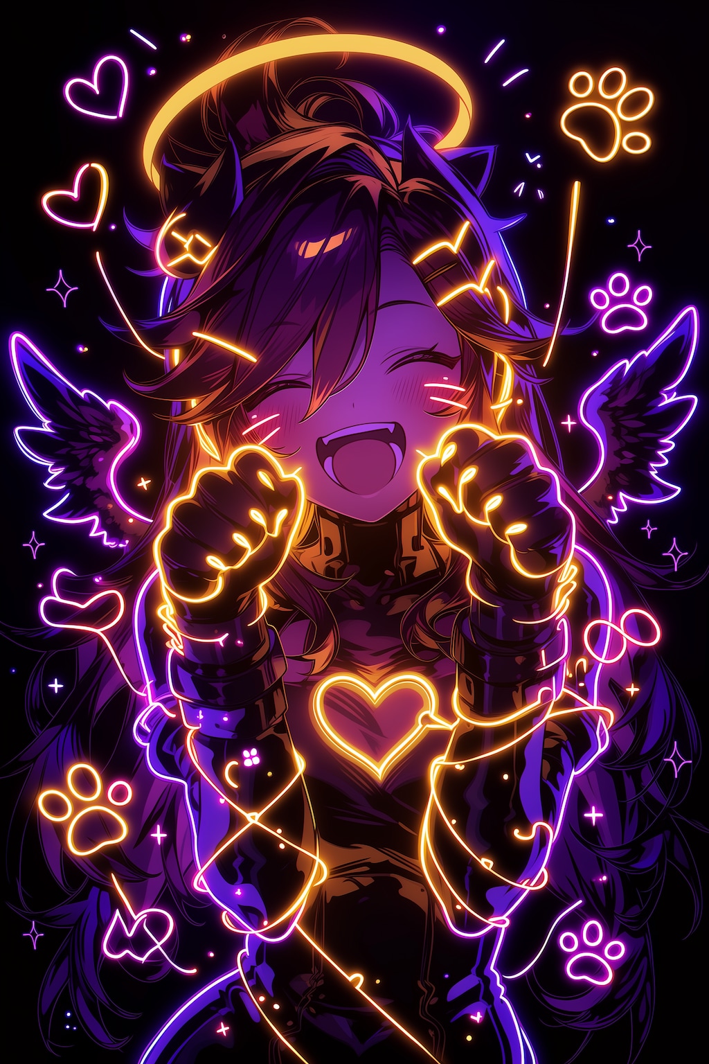 ネオンで光る猫天使