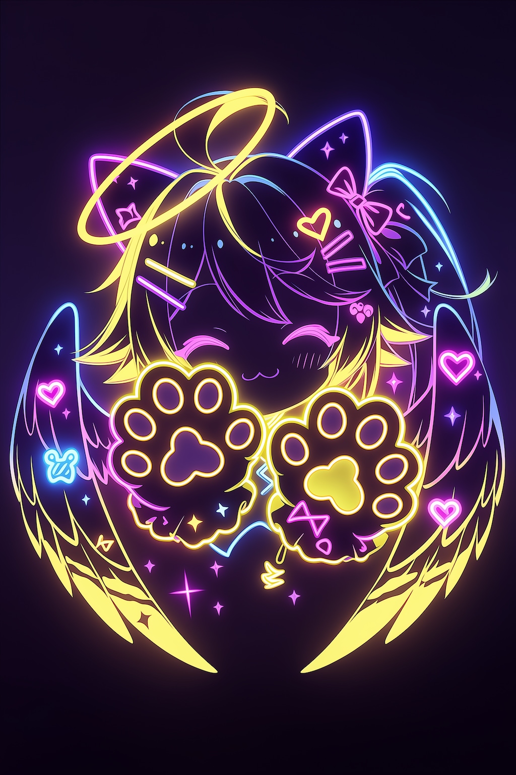 ネオンで光る猫天使