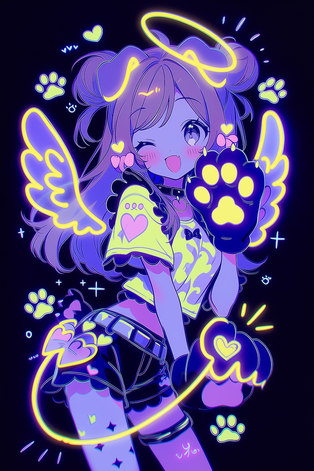 ネオンで光る猫天使