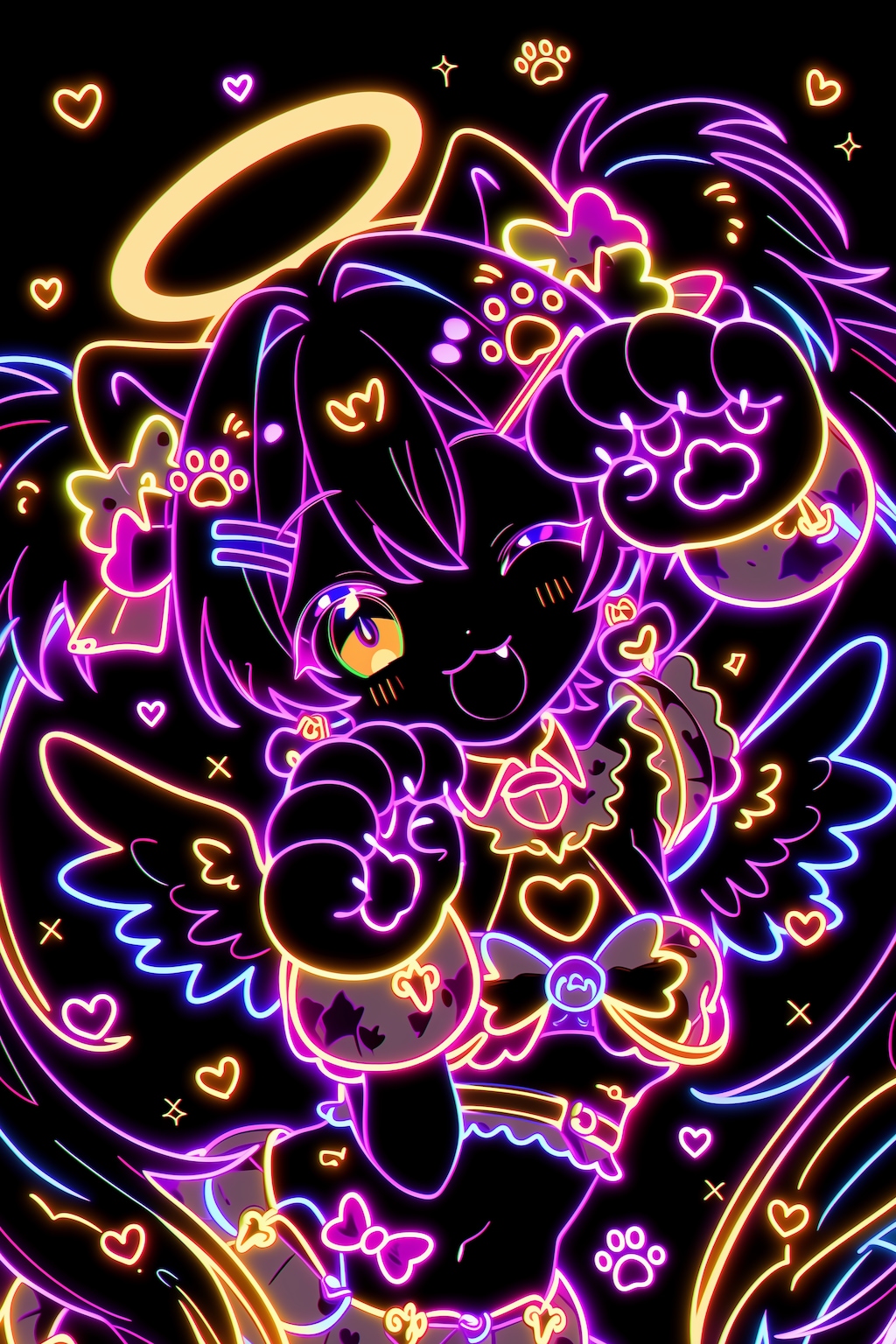 ネオンで光る猫天使