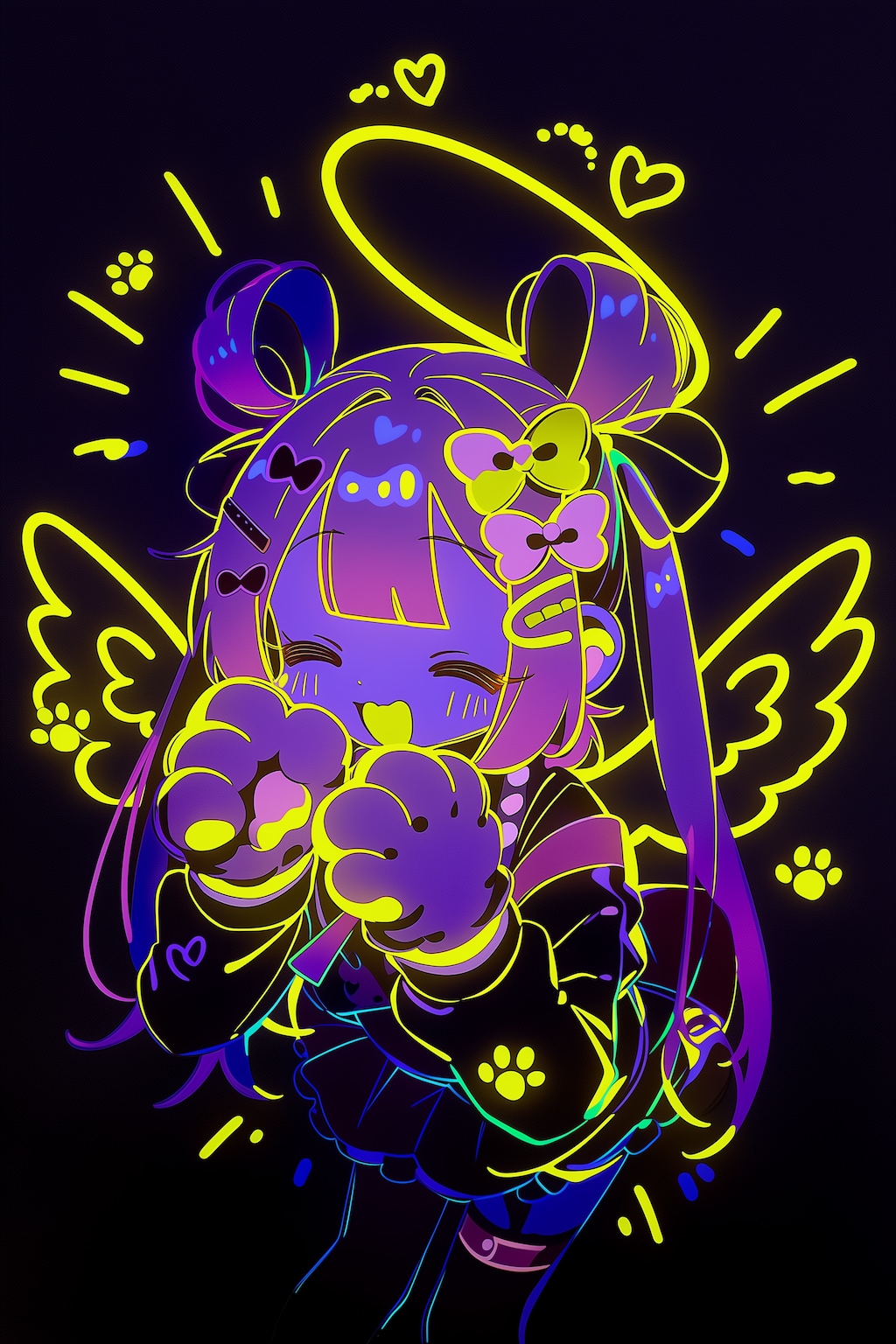 ネオンで光る猫天使