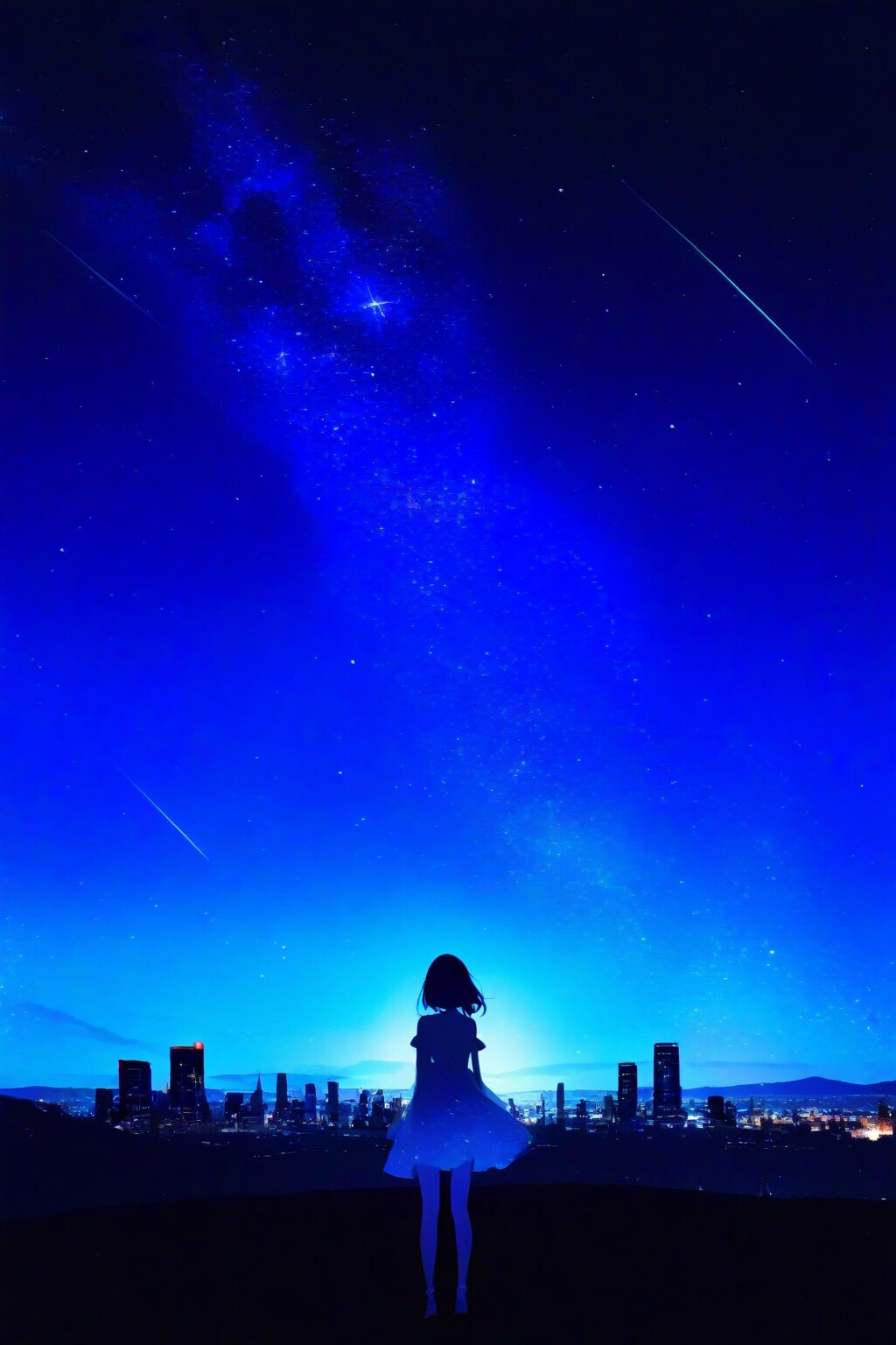 早朝の夏空と少女