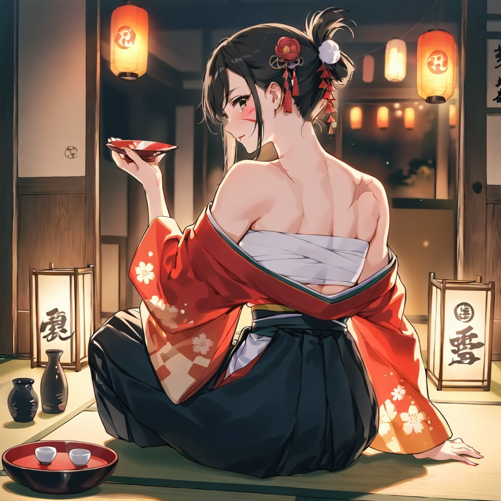 居酒屋でくつろぐ女浪人