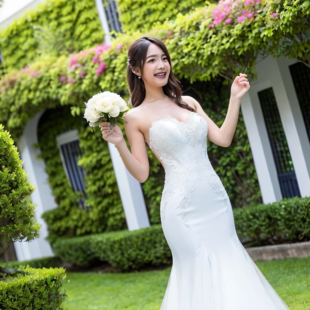 黒髪ロングでウェディングドレスの美女９６