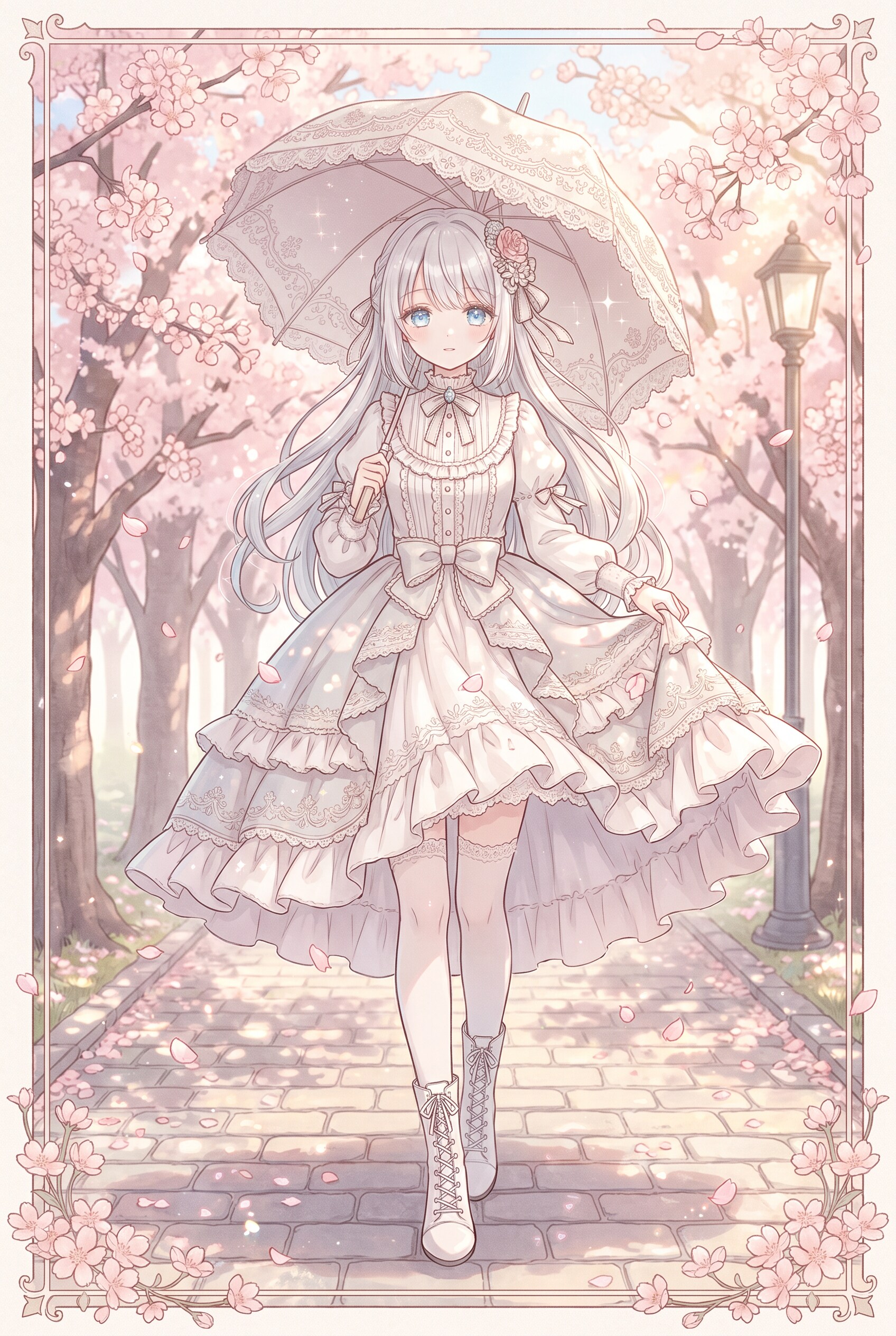 桜畔銀傘