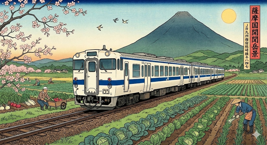 開聞岳と指宿枕崎線