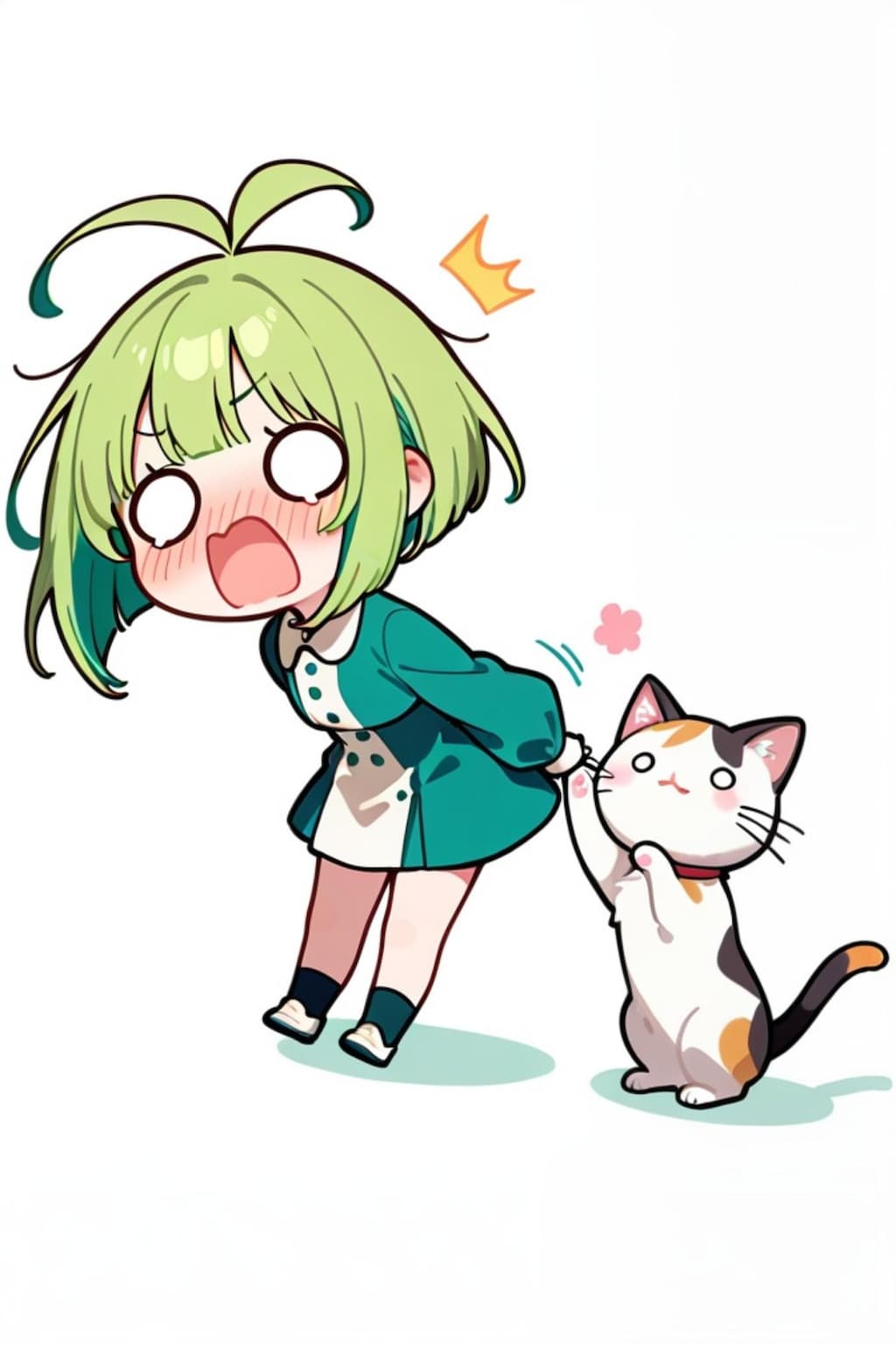 猫と緑髪ちゃん