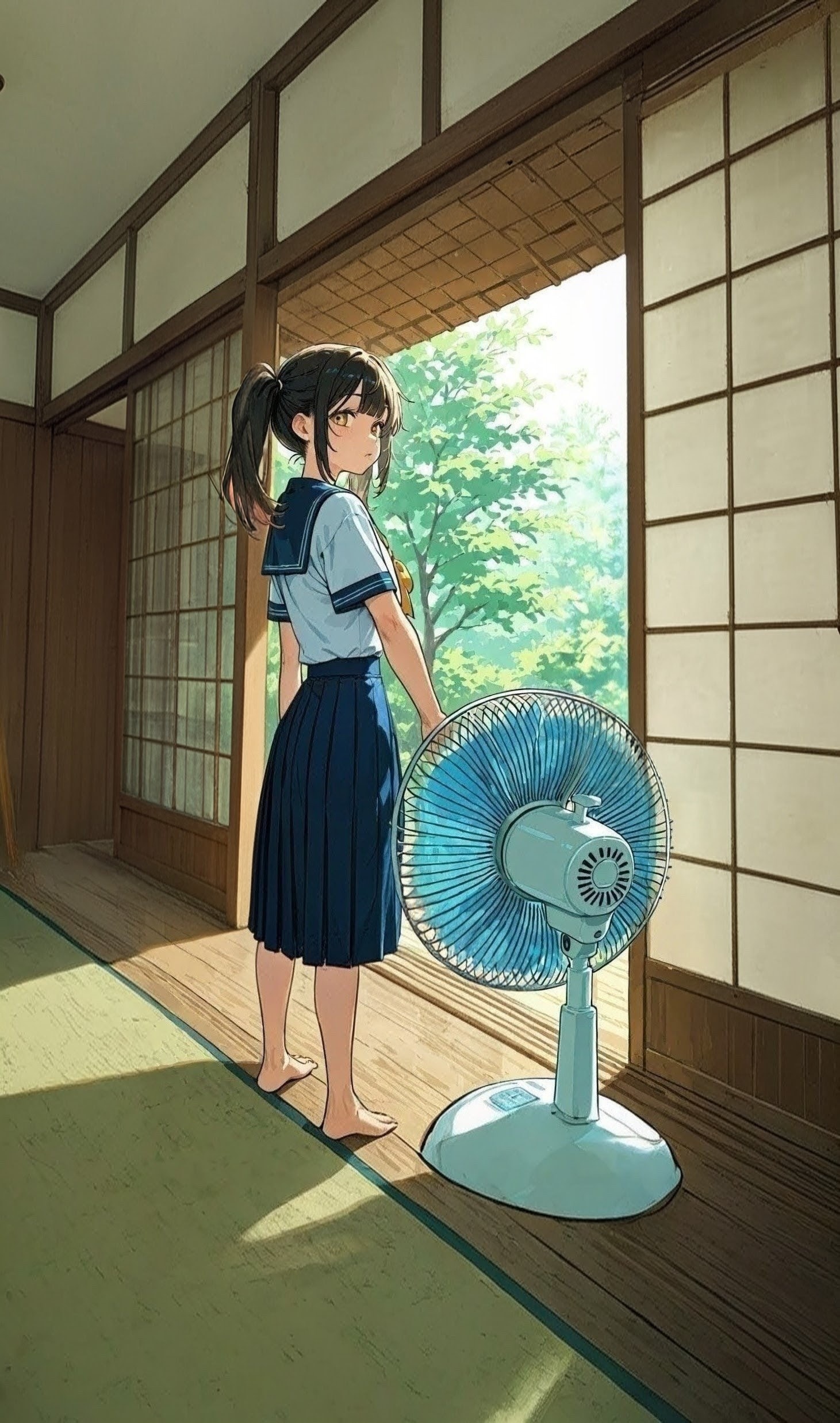 レタッチ修正した「電動扇風機向かって「あ゛〜」をする少女　2枚目が元画 | の人気AIイラスト・グラビア