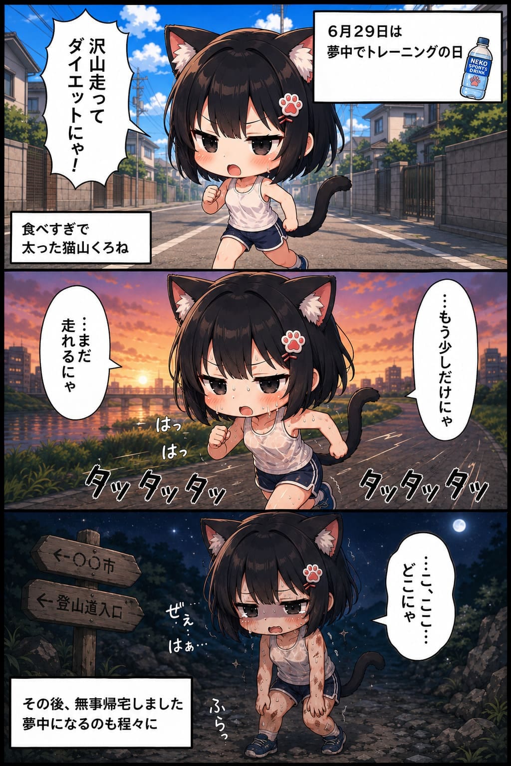 3コマ漫画 2026.06.29. 「夢中でトレーニングの日」