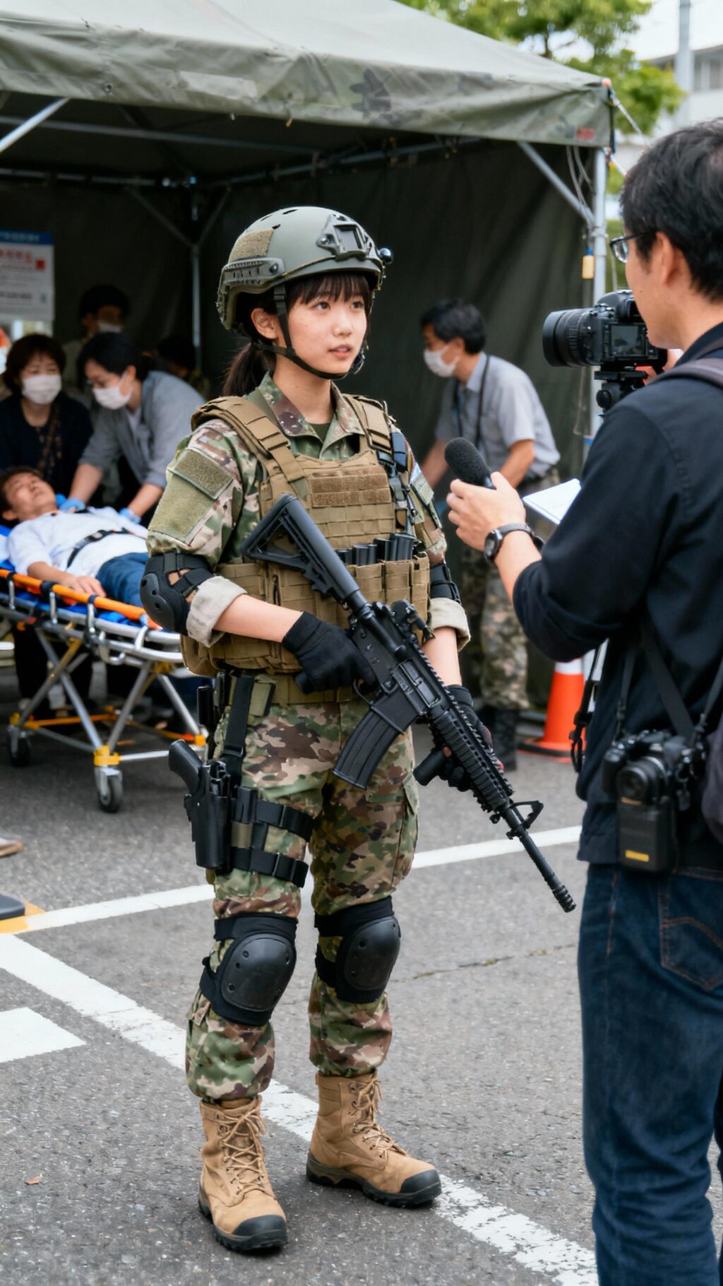 徴兵された少女にインタビューするマスゴミ