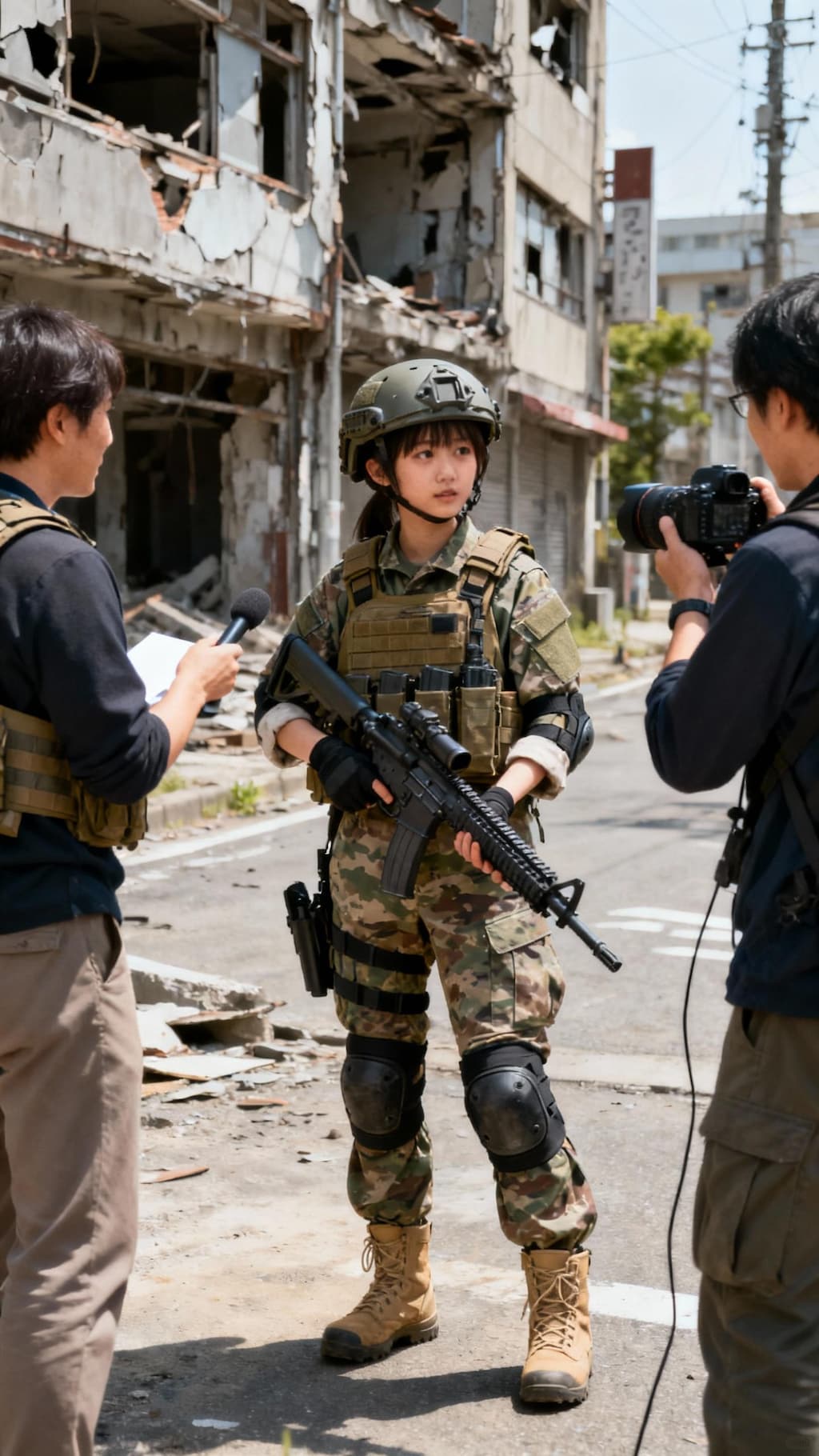 徴兵された少女にインタビューするマスゴミ