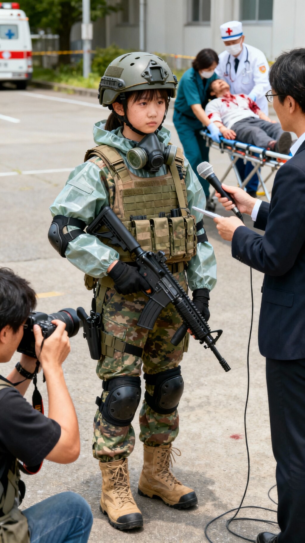 徴兵された少女にインタビューするマスゴミ