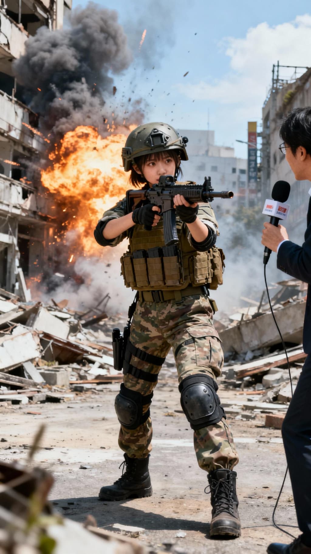 徴兵された少女にインタビューするマスゴミ