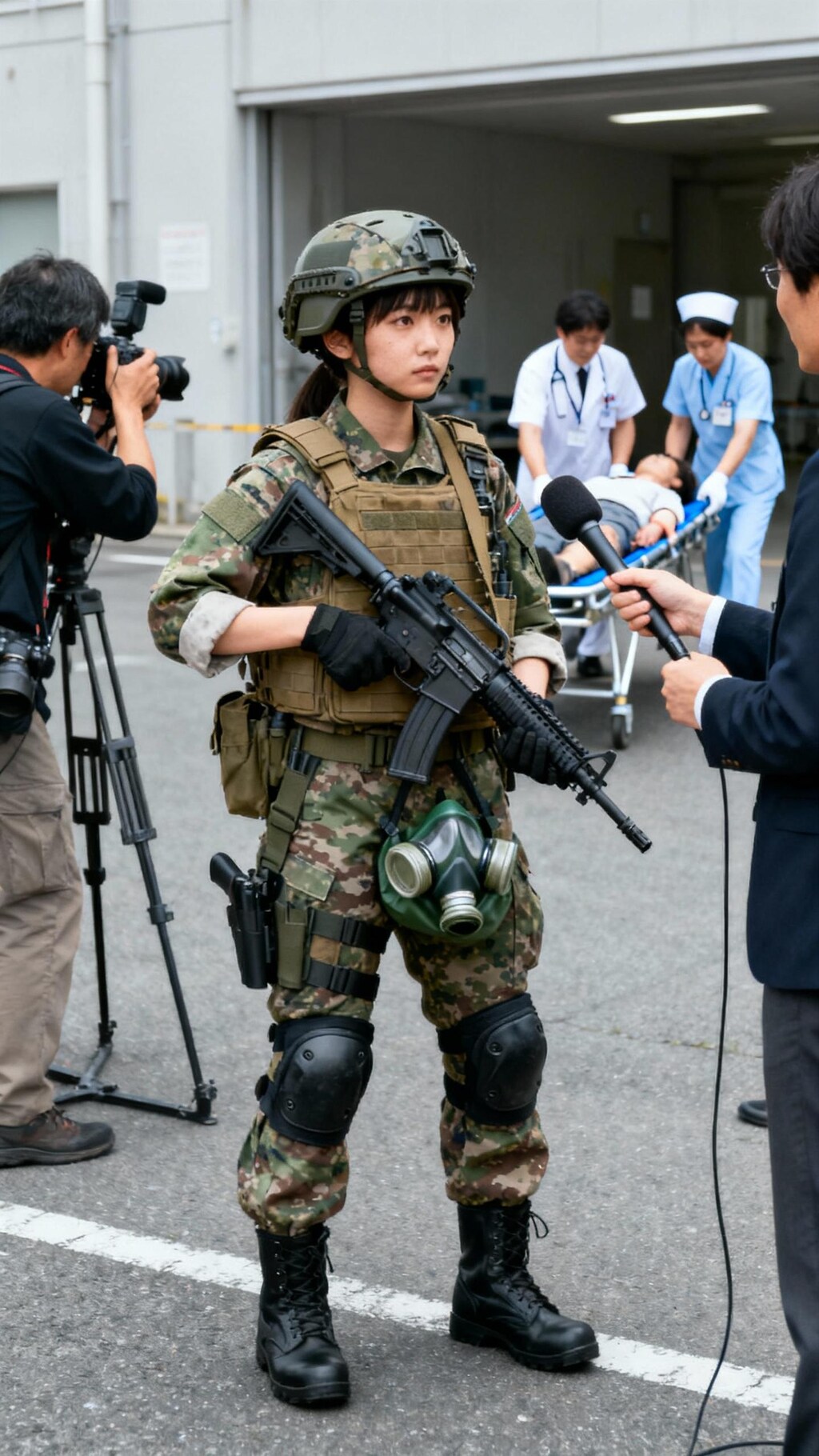 徴兵された少女にインタビューするマスゴミ