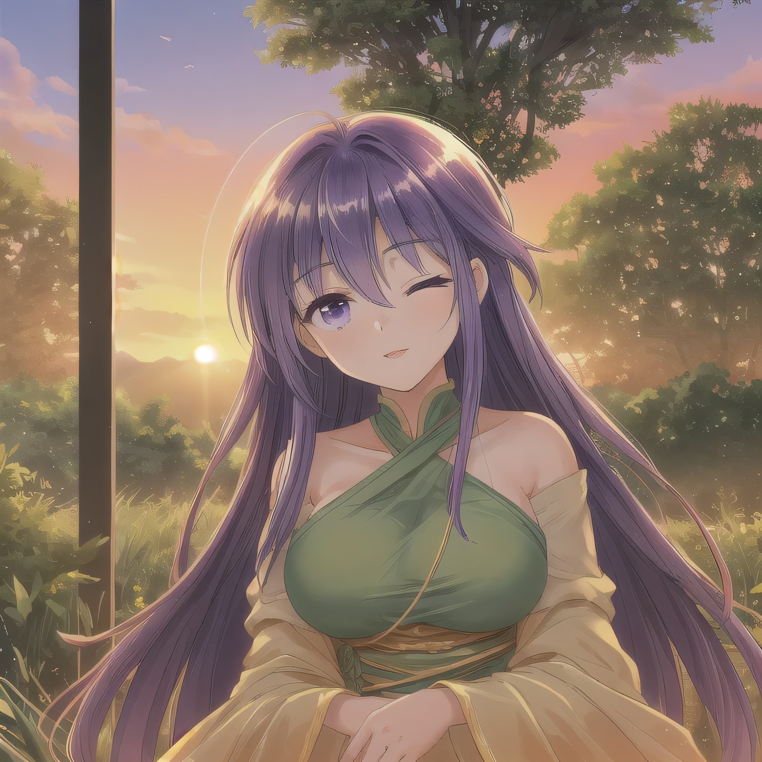 紫髪ロングでワンピースの少女４ | の人気AIイラスト・グラビア