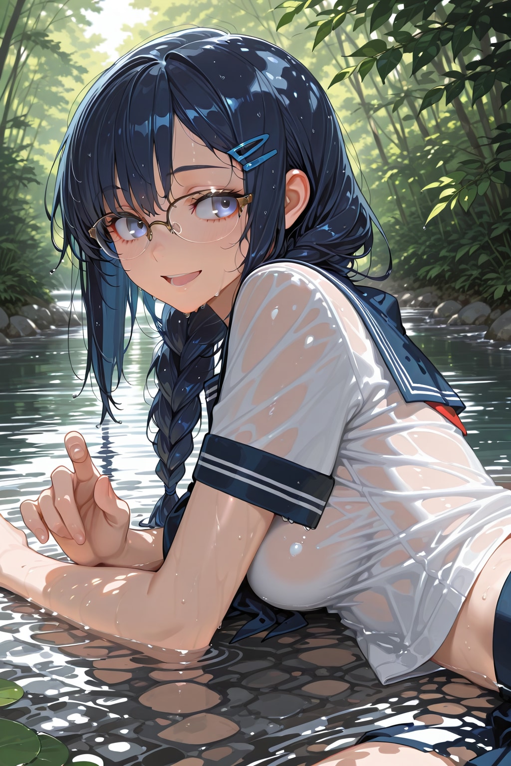 着衣で川遊び