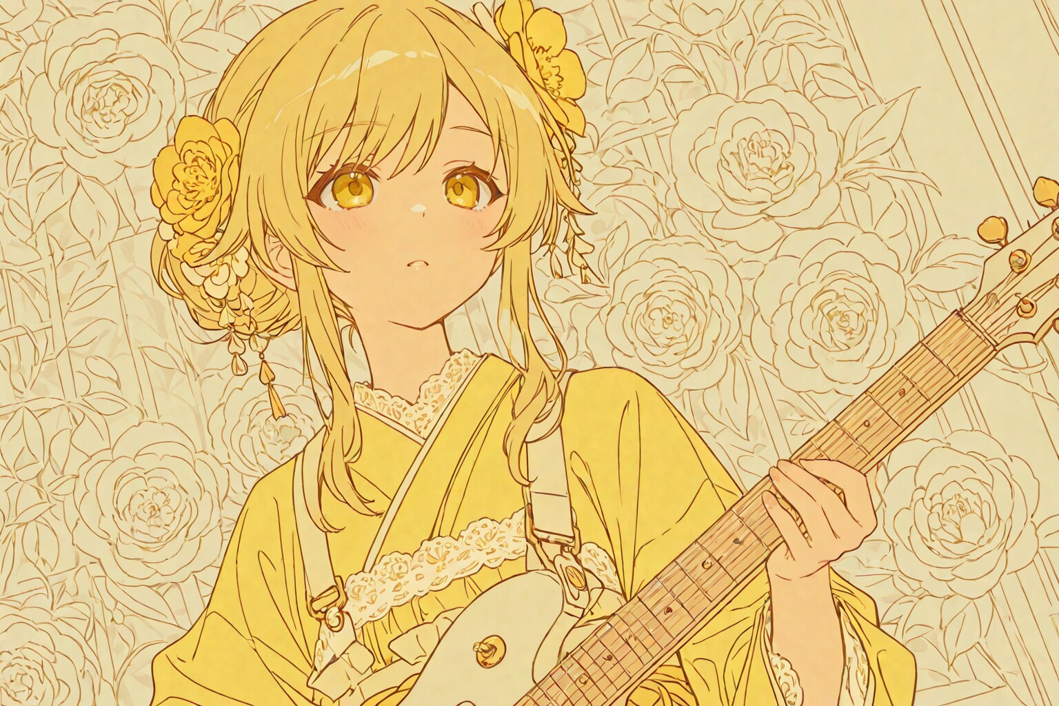 和服とギターの女の子 | の人気AIイラスト・グラビア