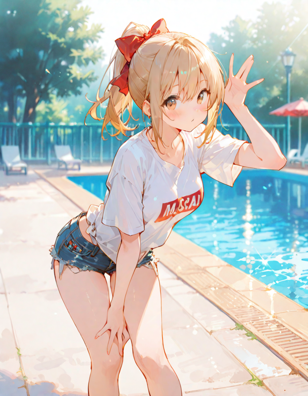 ショートデニムな金ポニテちゃん