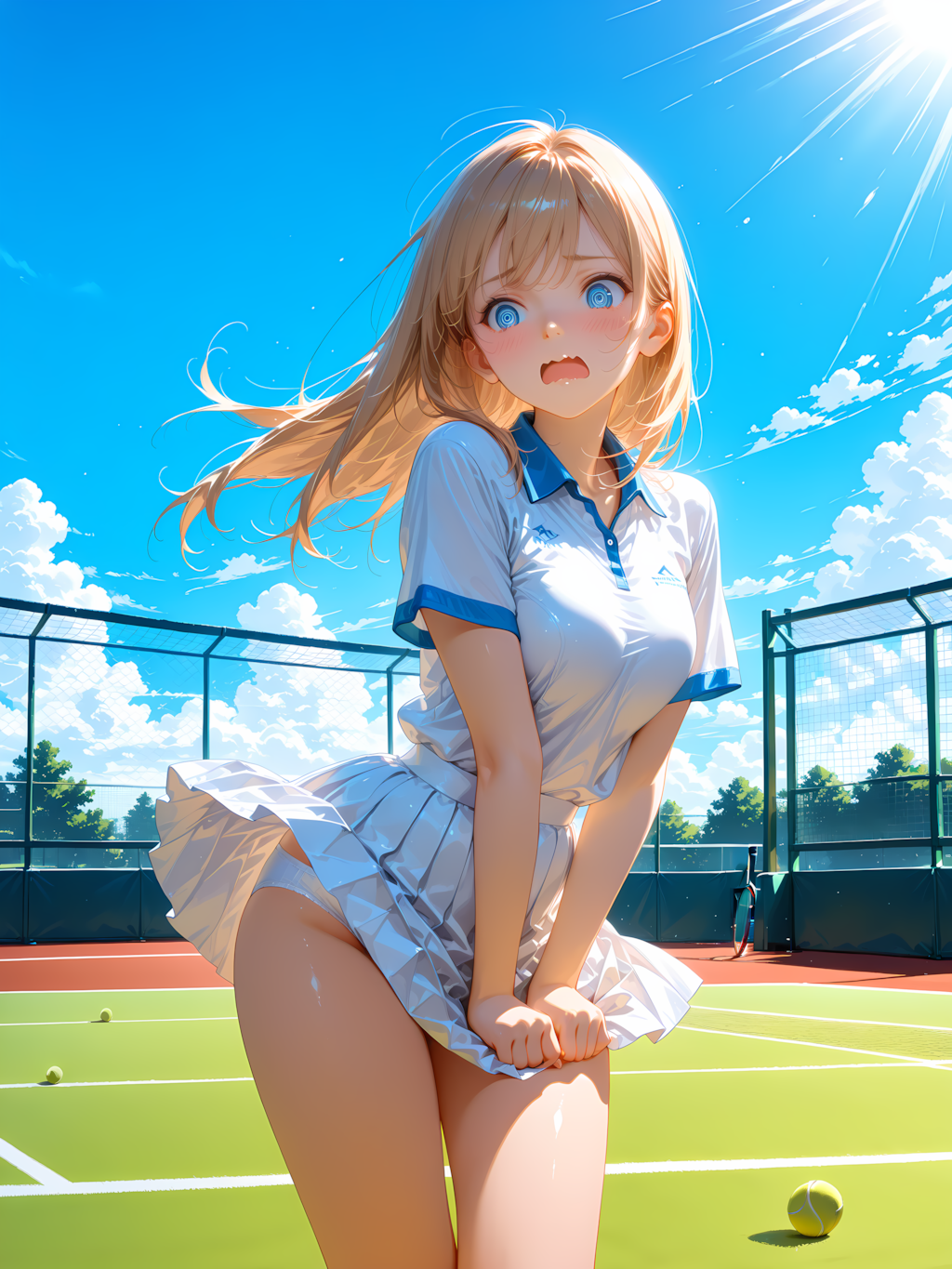 テニス少女と風のいたずら